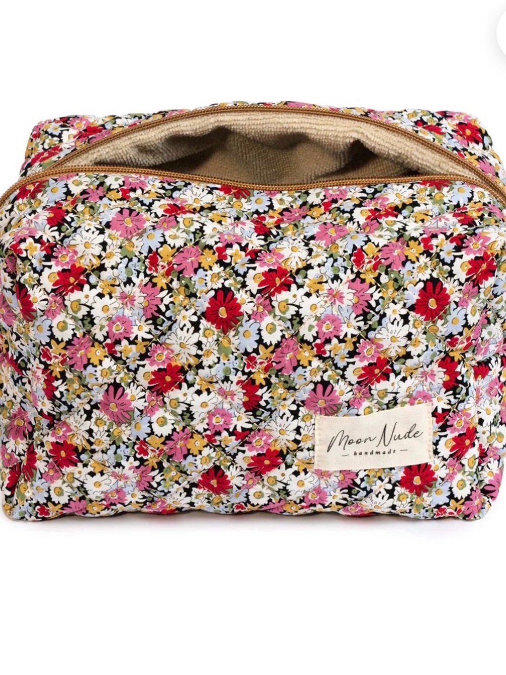 New moon nude Floral Cosmetic Bag in Pink & Red Daisy Print